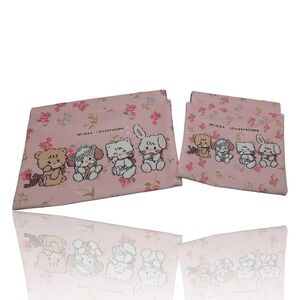 Mikko Illustrations Pink Floral Animal Character Pouch Set 2 Piece Kawaii